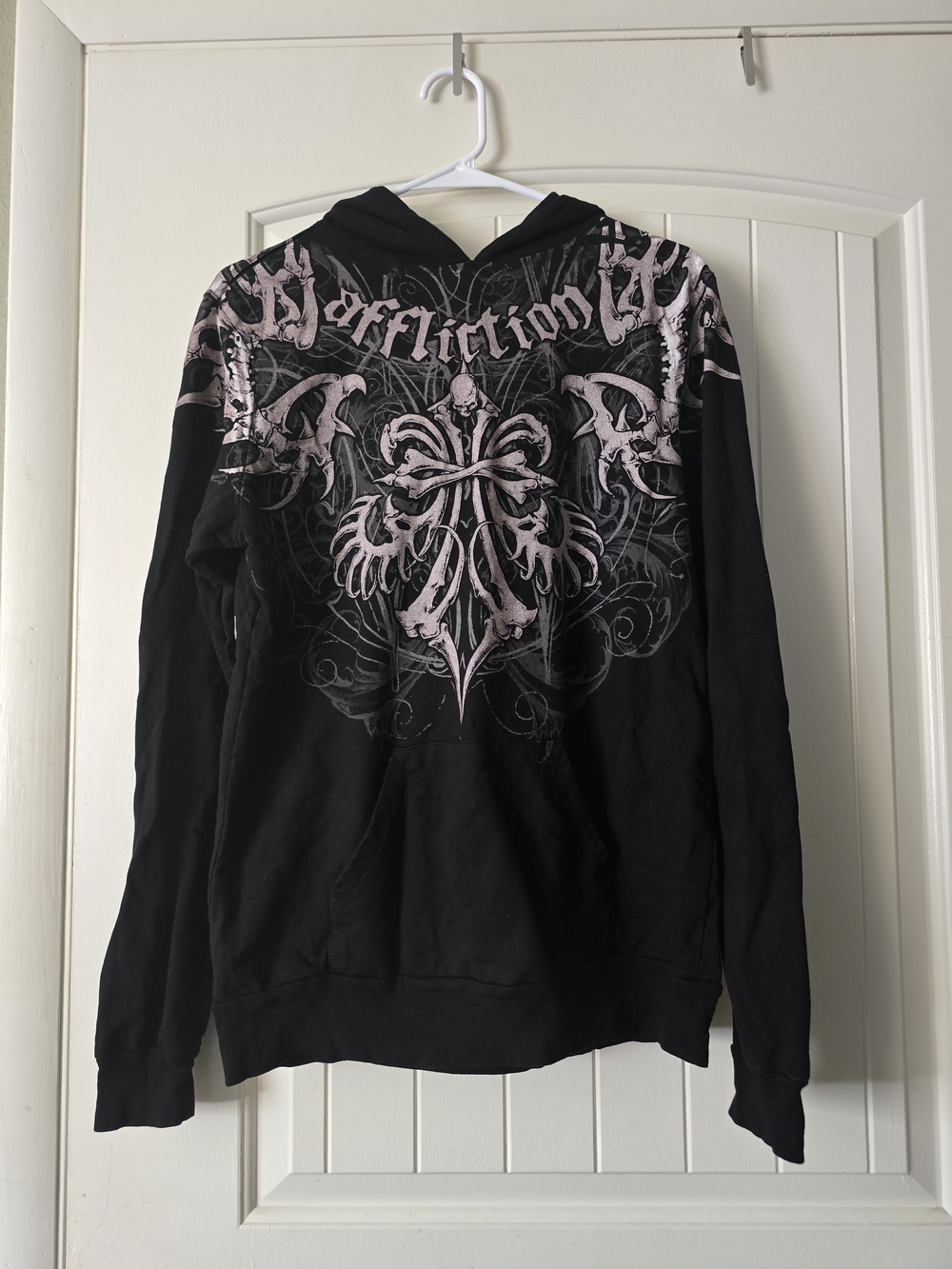 Affliction Black Hooded Zip-Up with Pale Gray Graphic Back